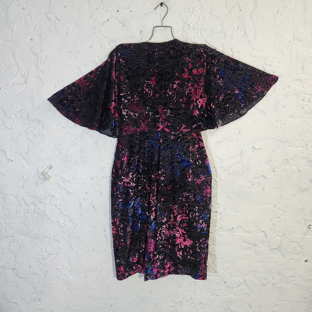 Vicky Tiel  Multicolor Velvet Pop Art  Bat Wings Midi Dress Size SMall Medium - Picture 3 of 11